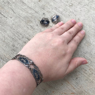 Siam Sterling Silver Bracelet and Clip Earring Set Jewelry Bloomers and Frocks
